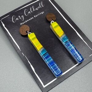 Cary Caldwell Yellow and Blue Handmade Earrings